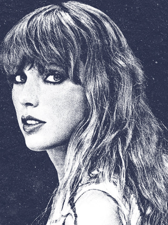 Black and white portrait of a person with long hair 